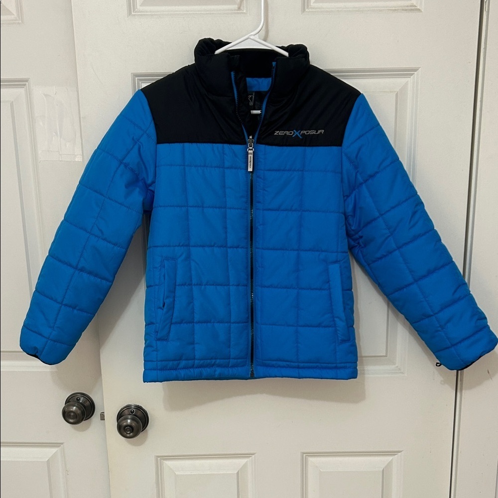 ZeroXposur Boys Puffer quilted zip up Jacket size 14–16 blue black softsoftshell